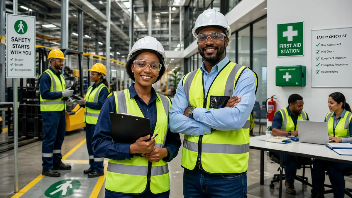 Occupational health and safety concept showing a safe modern workplace in South Africa