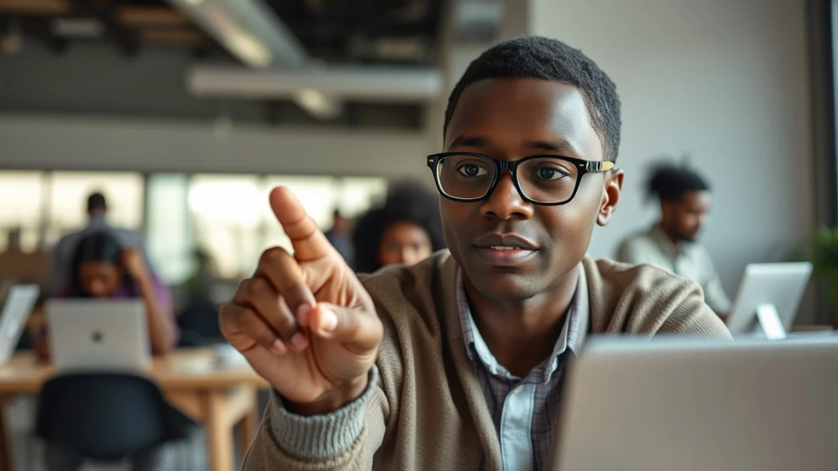 Person learning business skills in a clean modern workspace