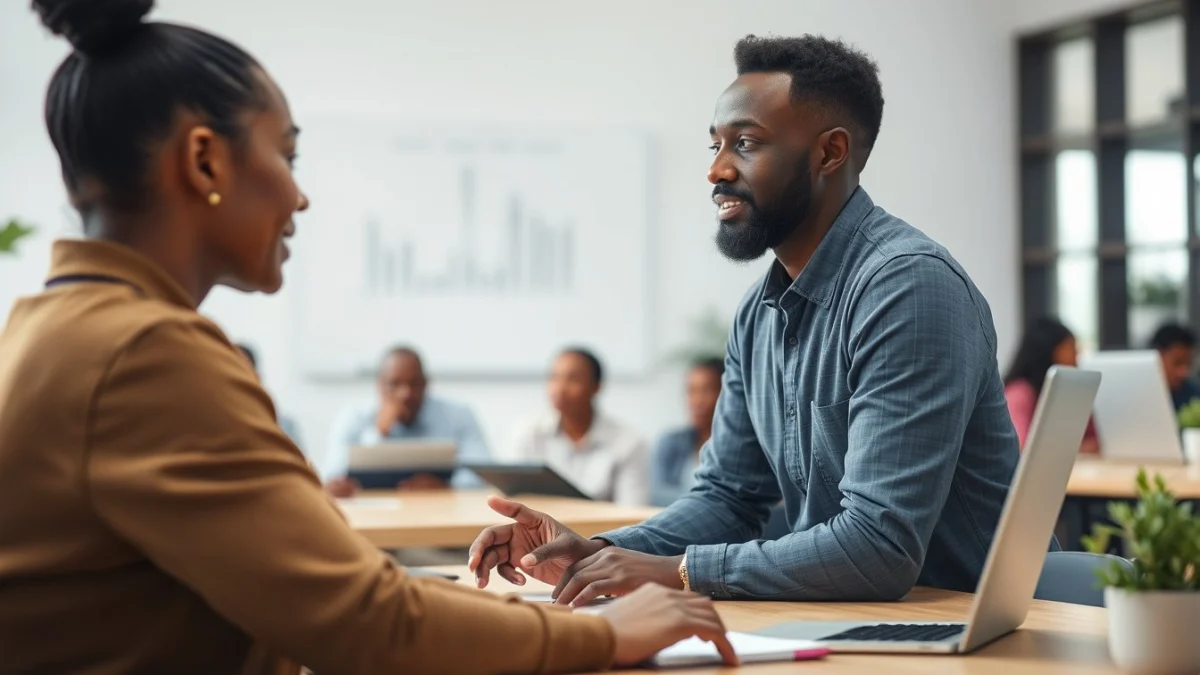 Person learning business skills in a clean modern workspace
