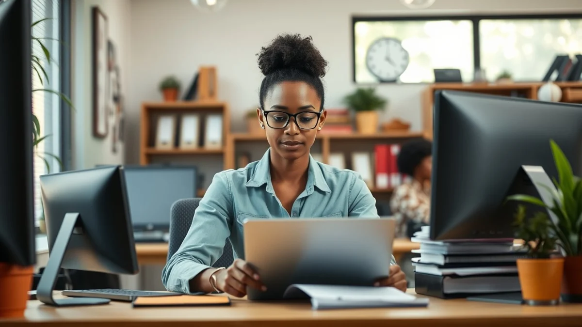 Person learning organising daily accounts receivable tasks in a modern educational setting