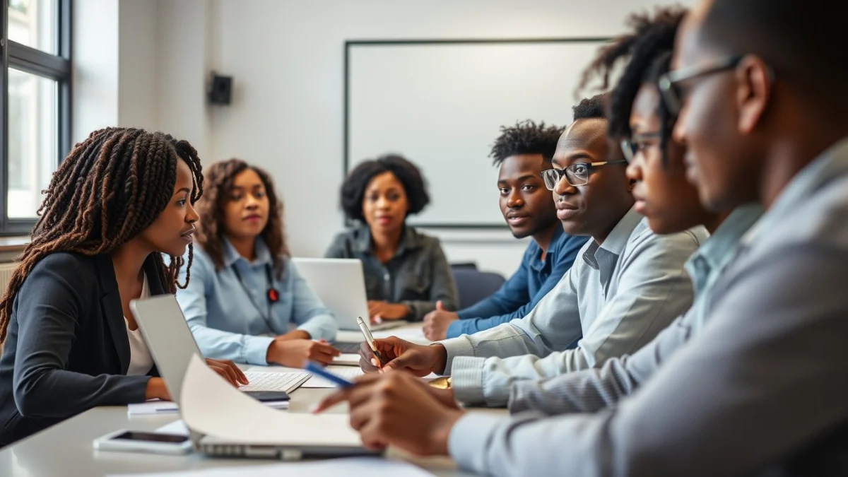 Person learning organising employee training sessions in a modern educational setting