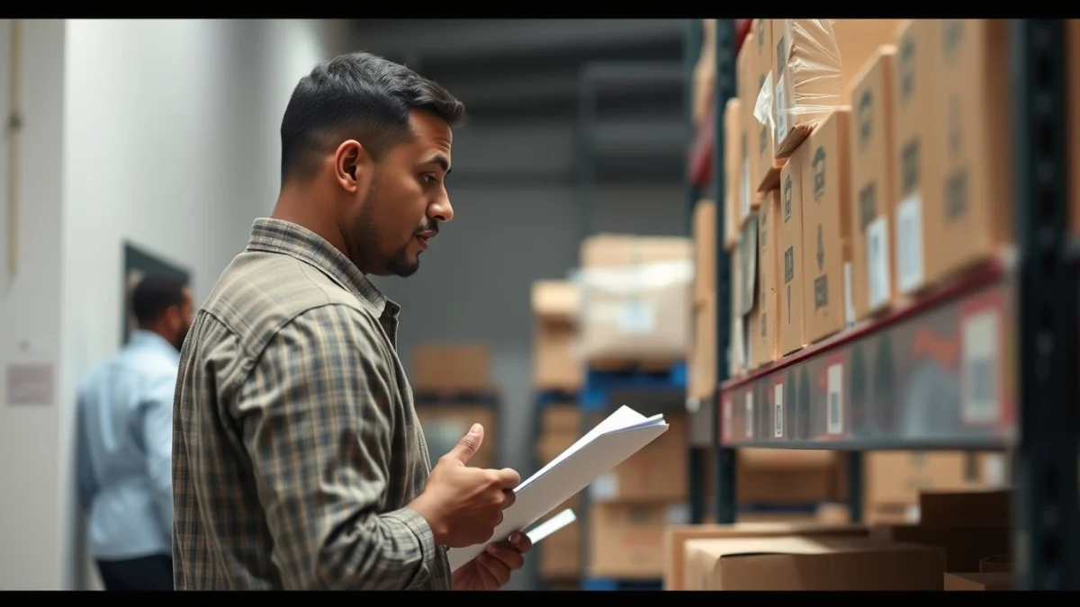 Person learning organising stock for easy access and counting in a modern educational setting