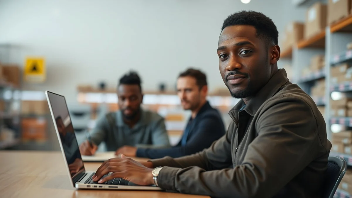 Person learning artificial intelligence skills on a laptop in a modern workspace
