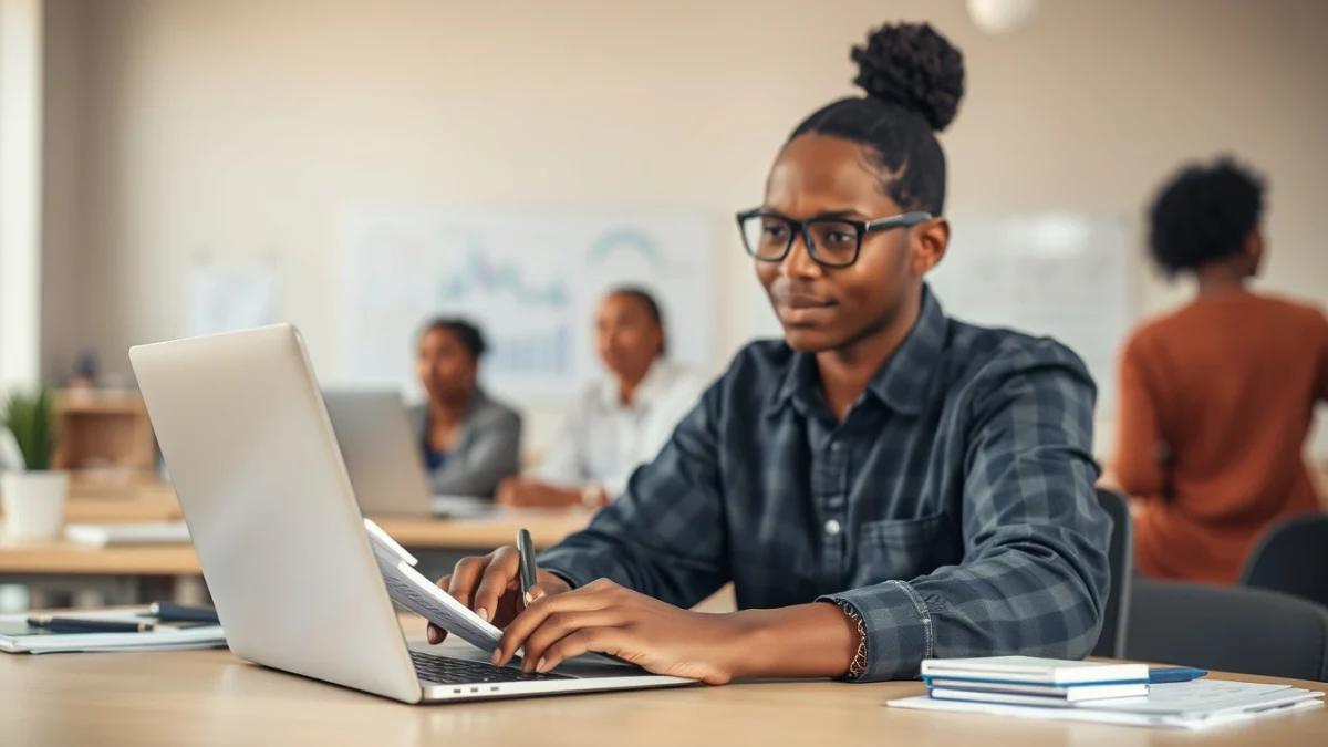 Person learning overview of popular invoicing software in south africa in a modern educational setting