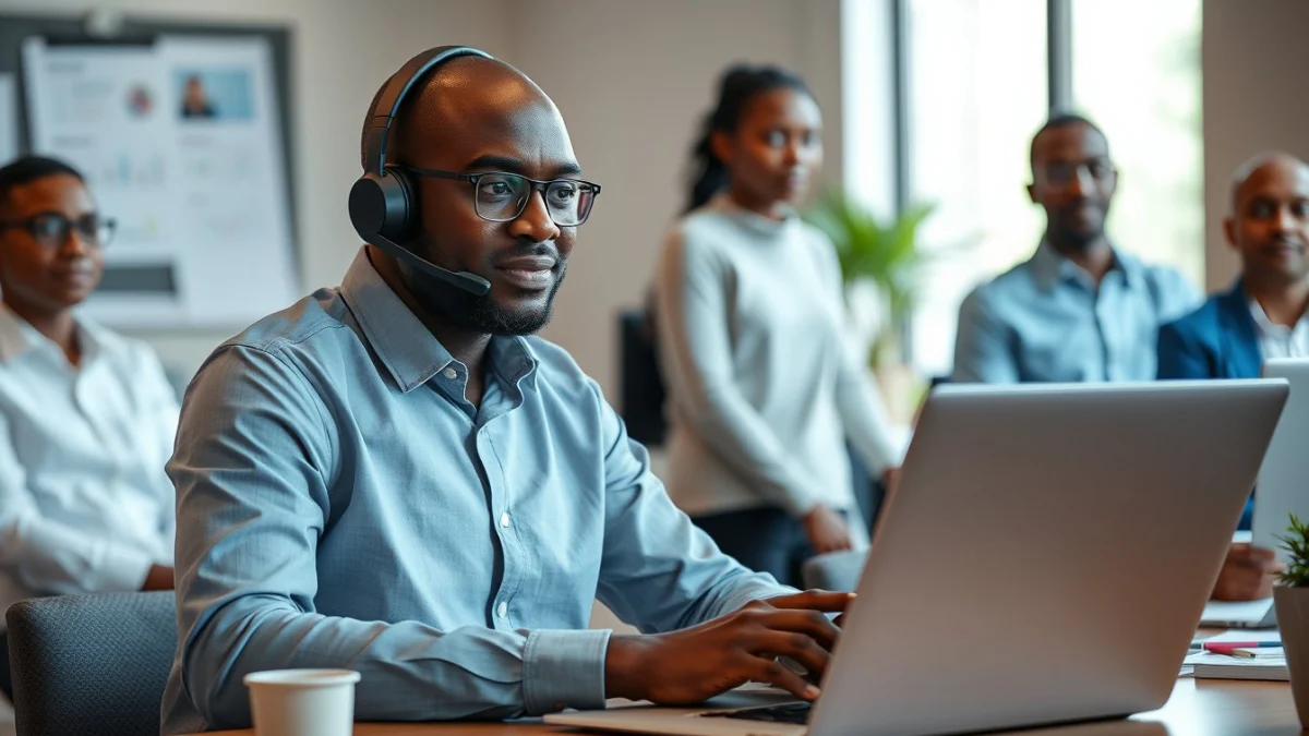 Person learning business skills in a clean modern workspace