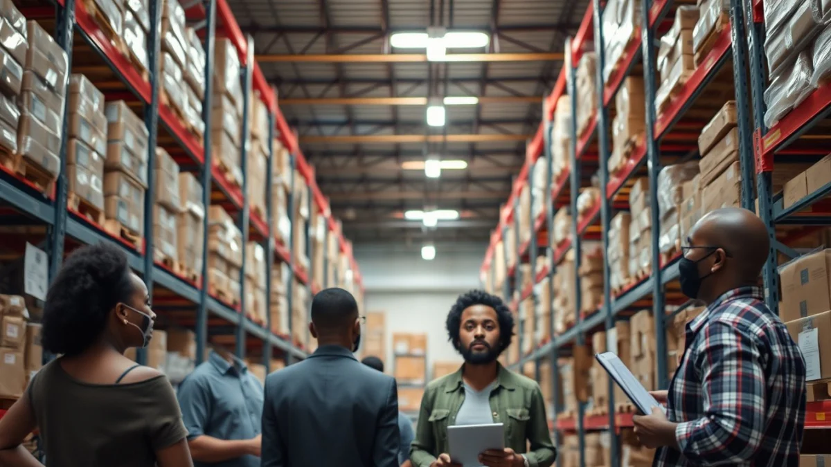 Person learning overview of stock control tools common in warehouses in a modern educational setting