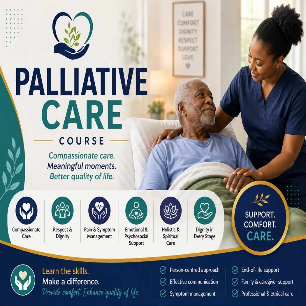 South African palliative care nurse providing compassionate support and comfort to an elderly patient in a home care environment.