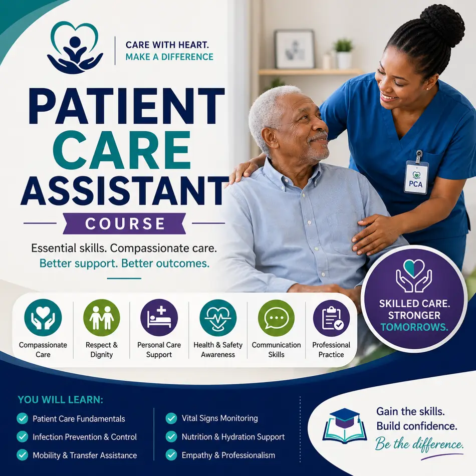 South African patient care assistant providing compassionate support and care to an elderly patient in a healthcare setting.
