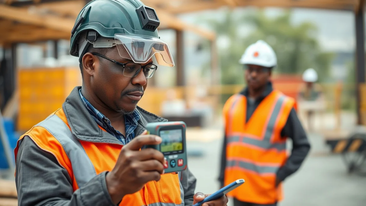 Person learning personal protective equipment requirements in a modern educational setting