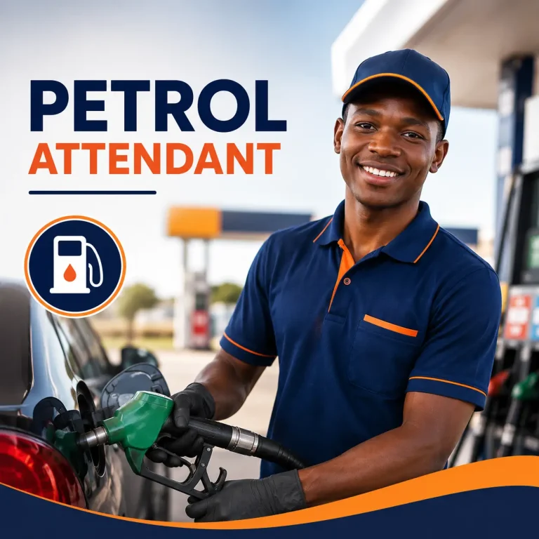 Petrol Attendant course cover featuring a professional petrol attendant refuelling a vehicle at a modern service station.