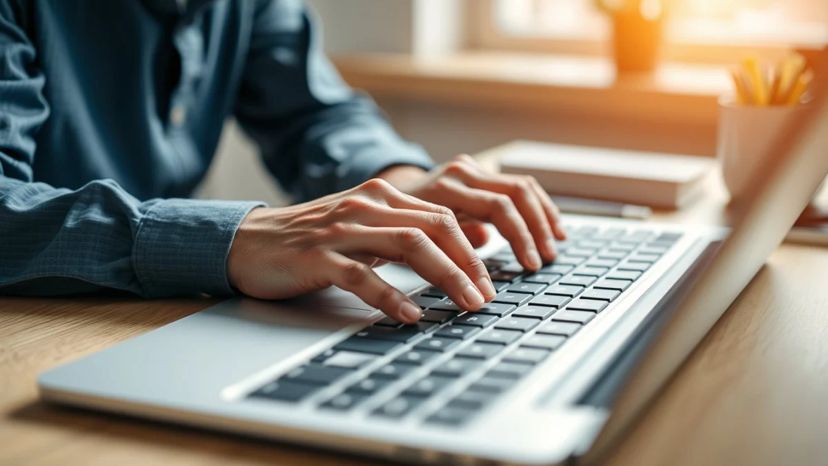 Person learning artificial intelligence skills on a laptop in a modern workspace