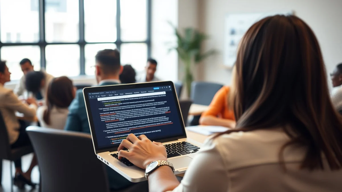 Person learning planning marketing events in a modern educational setting