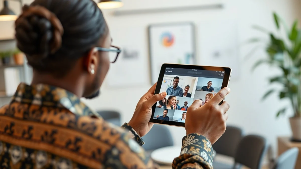 Person learning planning video content in a modern educational setting