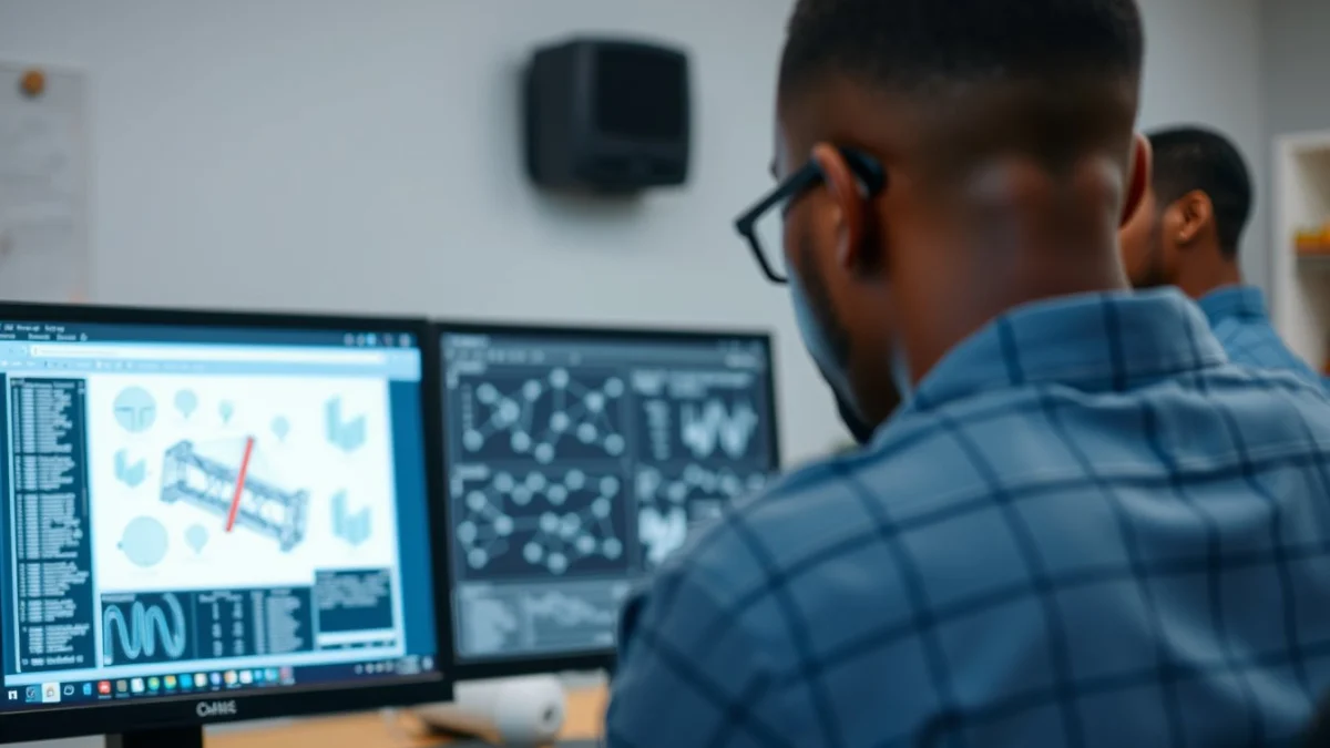Person learning artificial intelligence skills on a laptop in a modern workspace