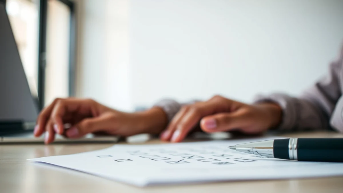 Person learning preparing a professional quality assurance portfolio in a modern educational setting