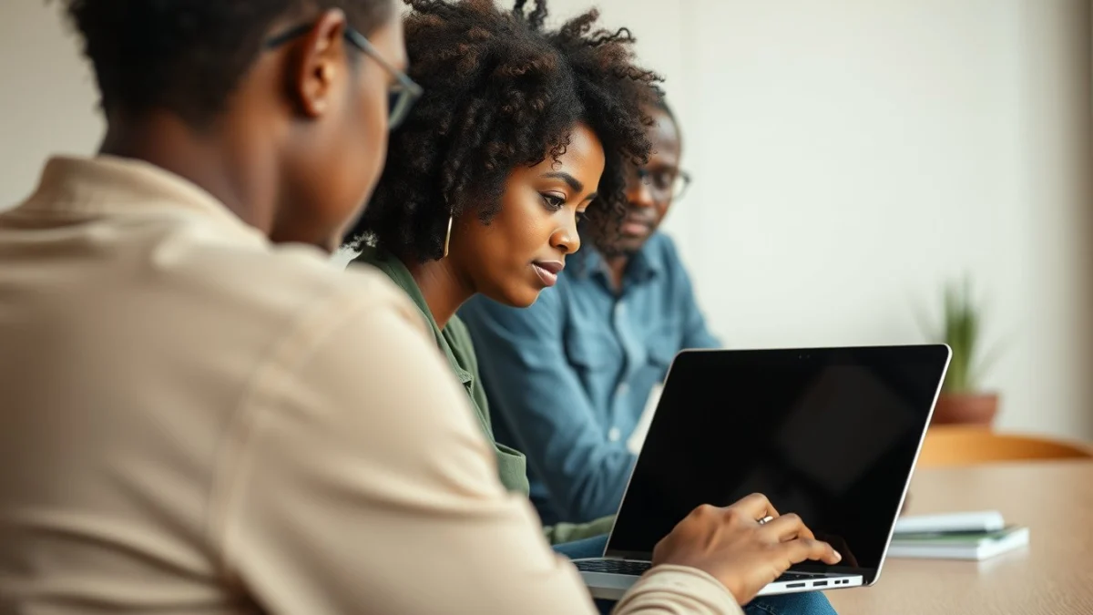 Person learning artificial intelligence skills on a laptop in a modern workspace