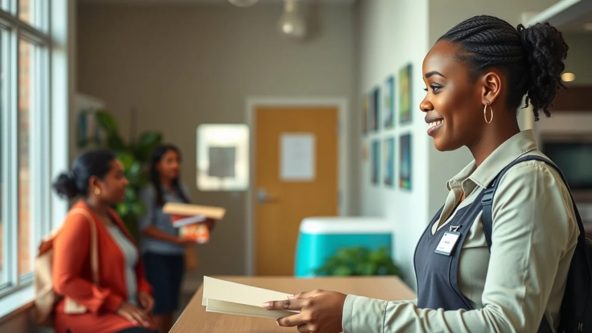 Person learning processing mail and deliveries accurately in a modern educational setting