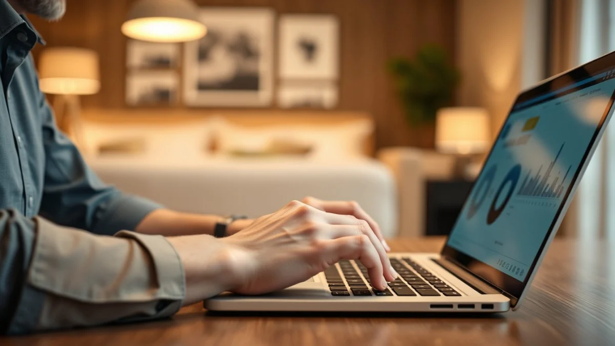 Person learning artificial intelligence skills on a laptop in a modern workspace