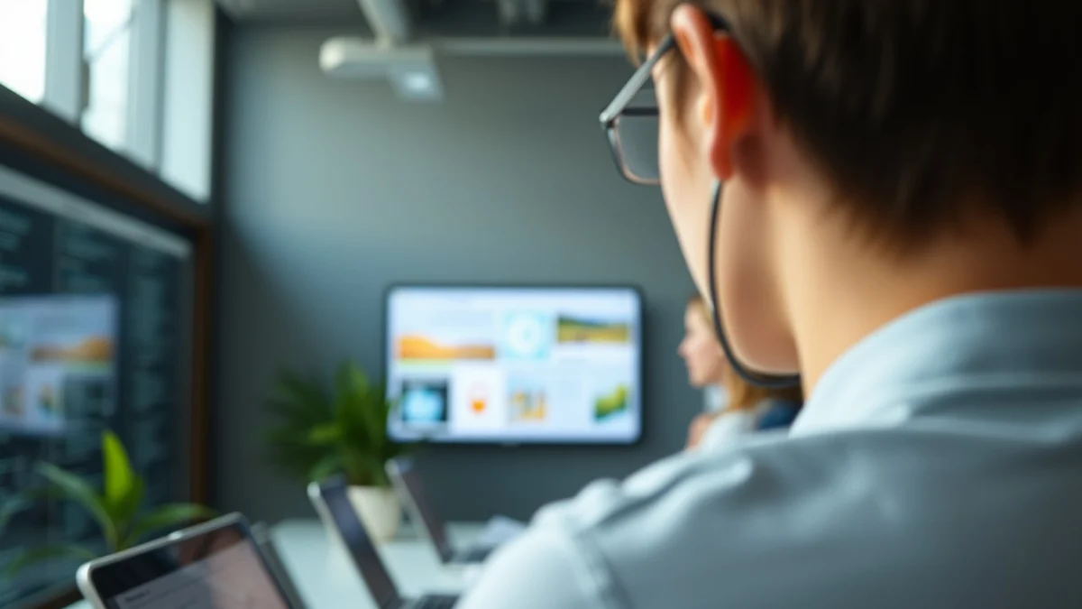 Person learning artificial intelligence skills on a laptop in a modern workspace