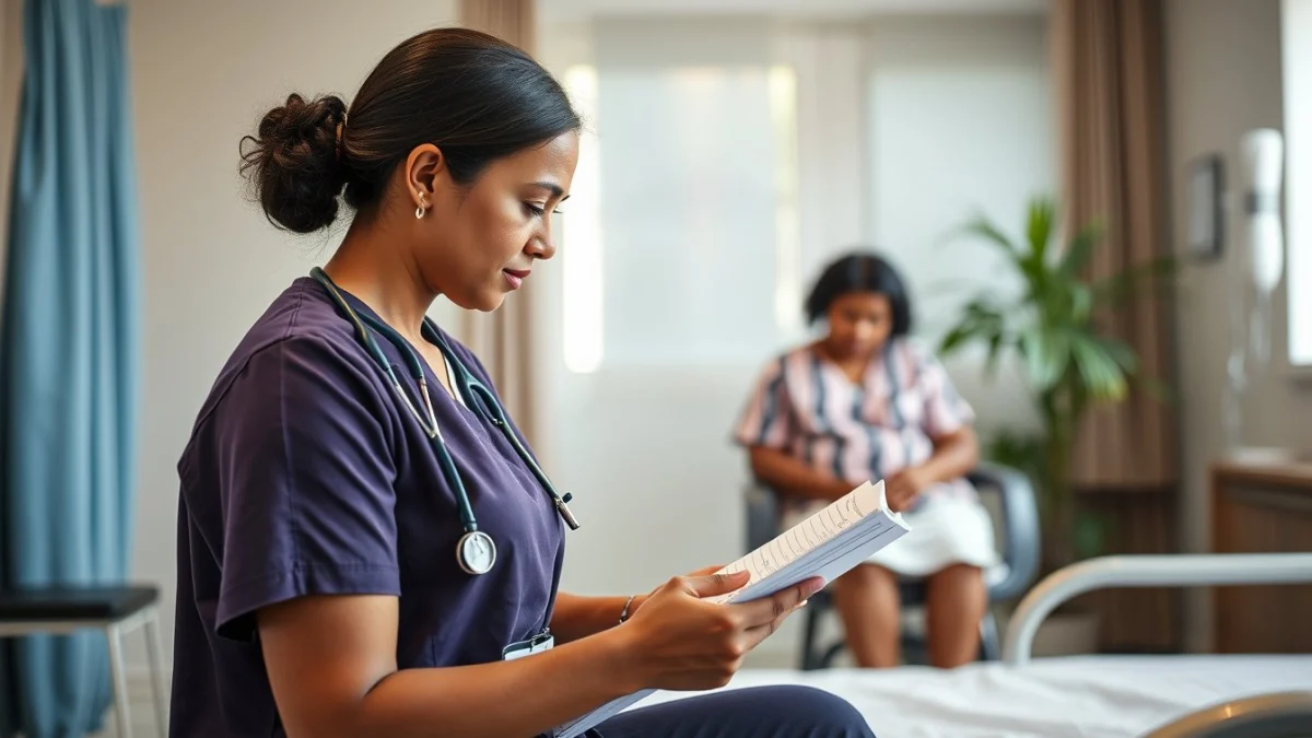 Learner studying caregiving skills in a professional training environment