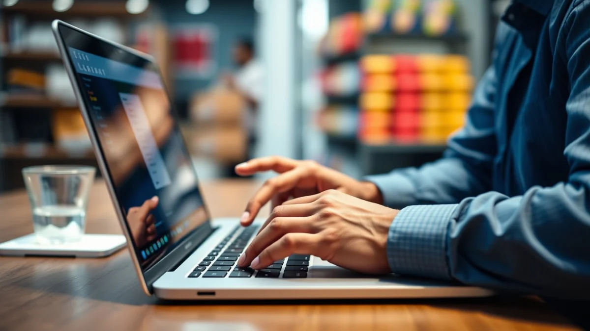 Person learning artificial intelligence skills on a laptop in a modern workspace