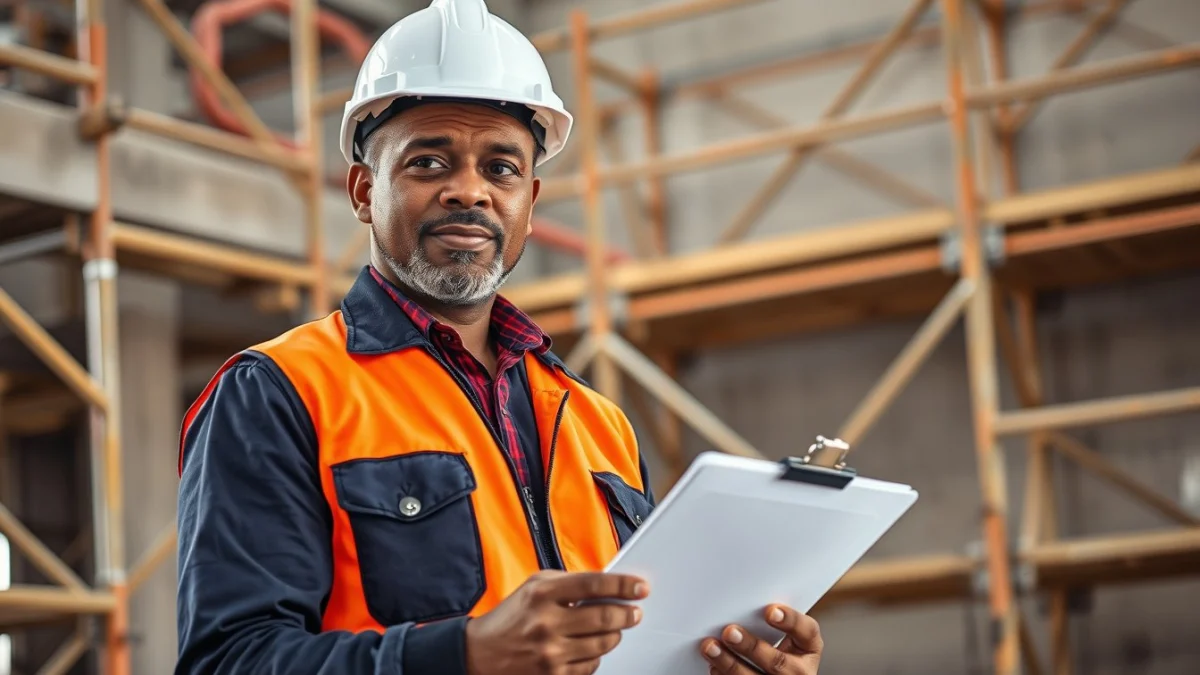 Person learning quality checks during concrete and masonry works in a modern educational setting