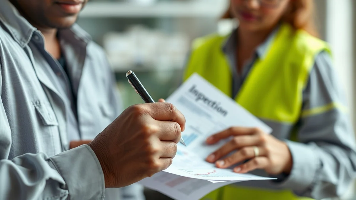 Person learning recording and reporting inspection results in a modern educational setting