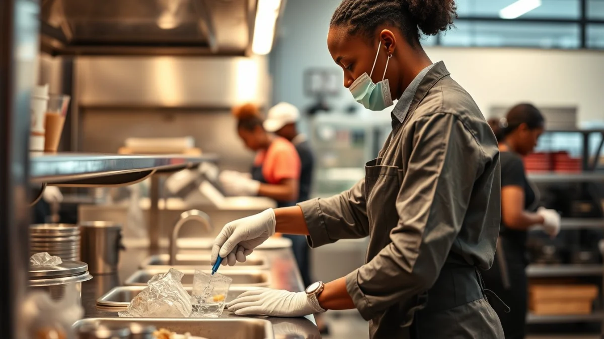 Person learning reducing waste through portion and inventory control in a modern educational setting