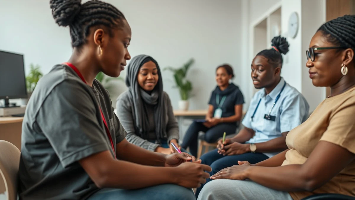Learner studying caregiving skills in a professional training environment