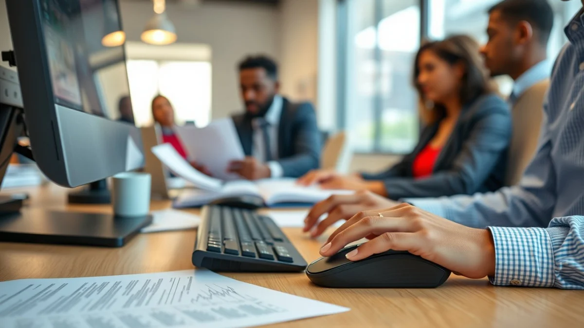 Person learning reporting to management in a modern educational setting