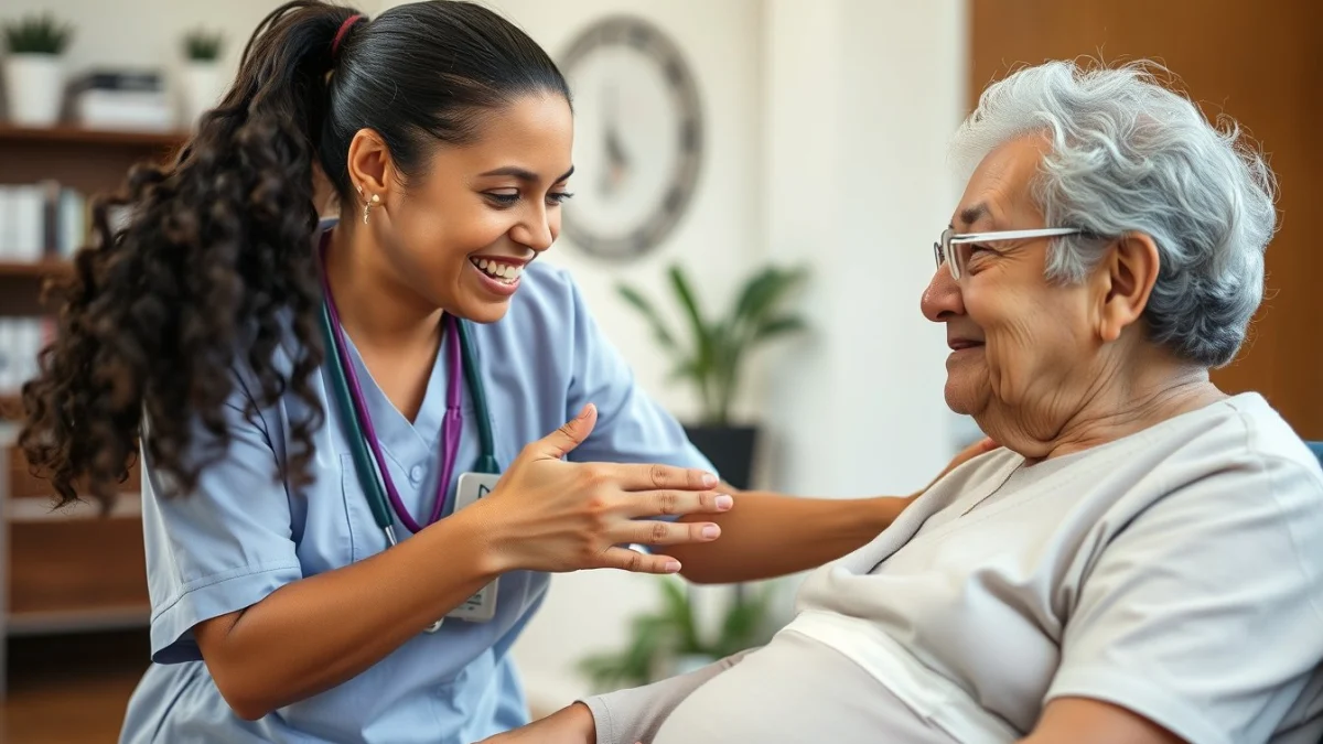Learner studying caregiving skills in a professional training environment