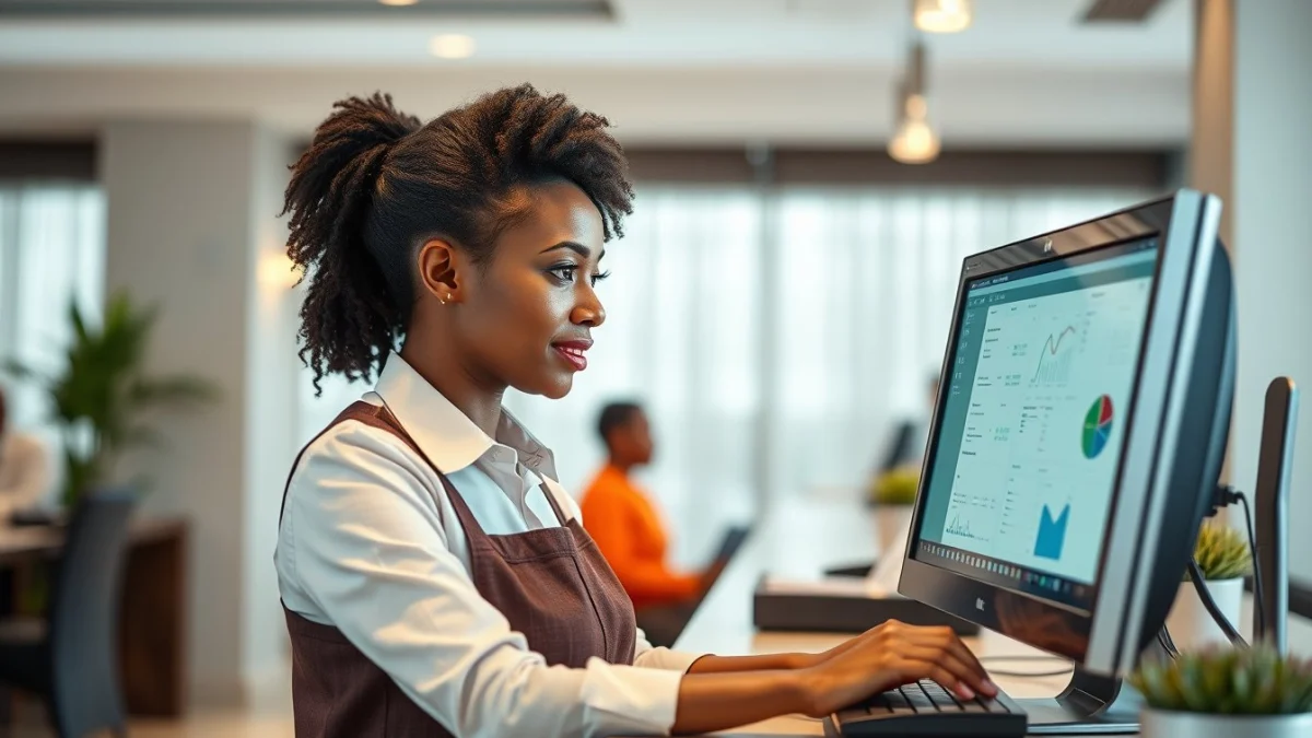 Person learning artificial intelligence skills on a laptop in a modern workspace