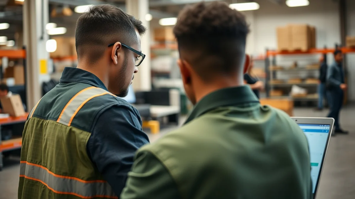 Person learning role of a quality control inspector in the workplace in a modern educational setting