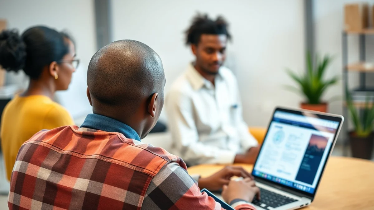 Person learning artificial intelligence skills on a laptop in a modern workspace