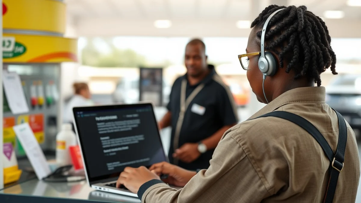 Person learning artificial intelligence skills on a laptop in a modern workspace
