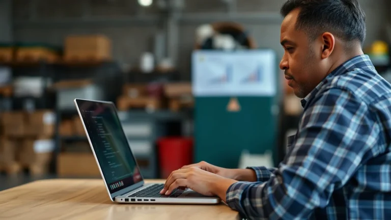 Person learning artificial intelligence skills on a laptop in a modern workspace