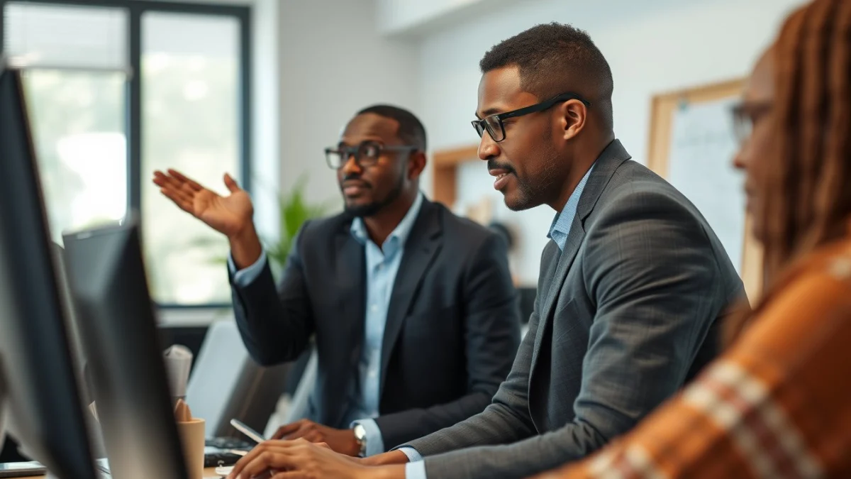 Person learning business skills in a clean modern workspace