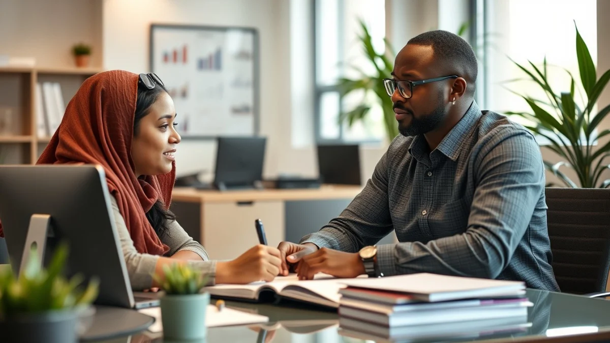 Person learning business skills in a clean modern workspace