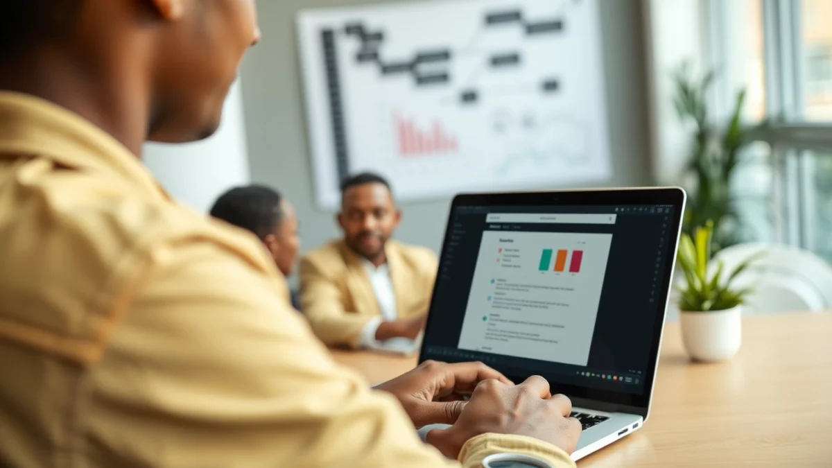 Person learning business skills in a clean modern workspace