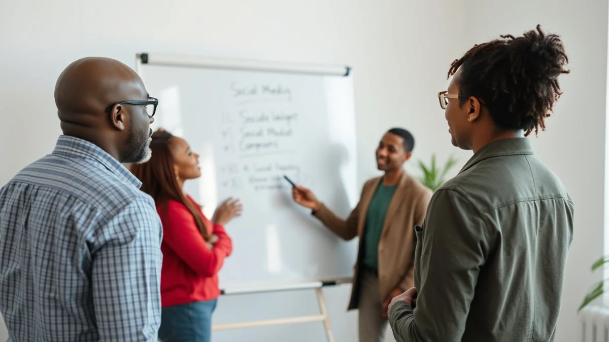 Person learning setting up simple ad campaigns in a modern educational setting