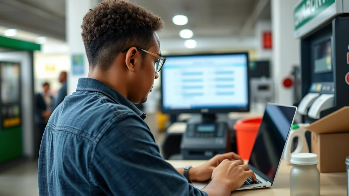 Person learning artificial intelligence skills on a laptop in a modern workspace