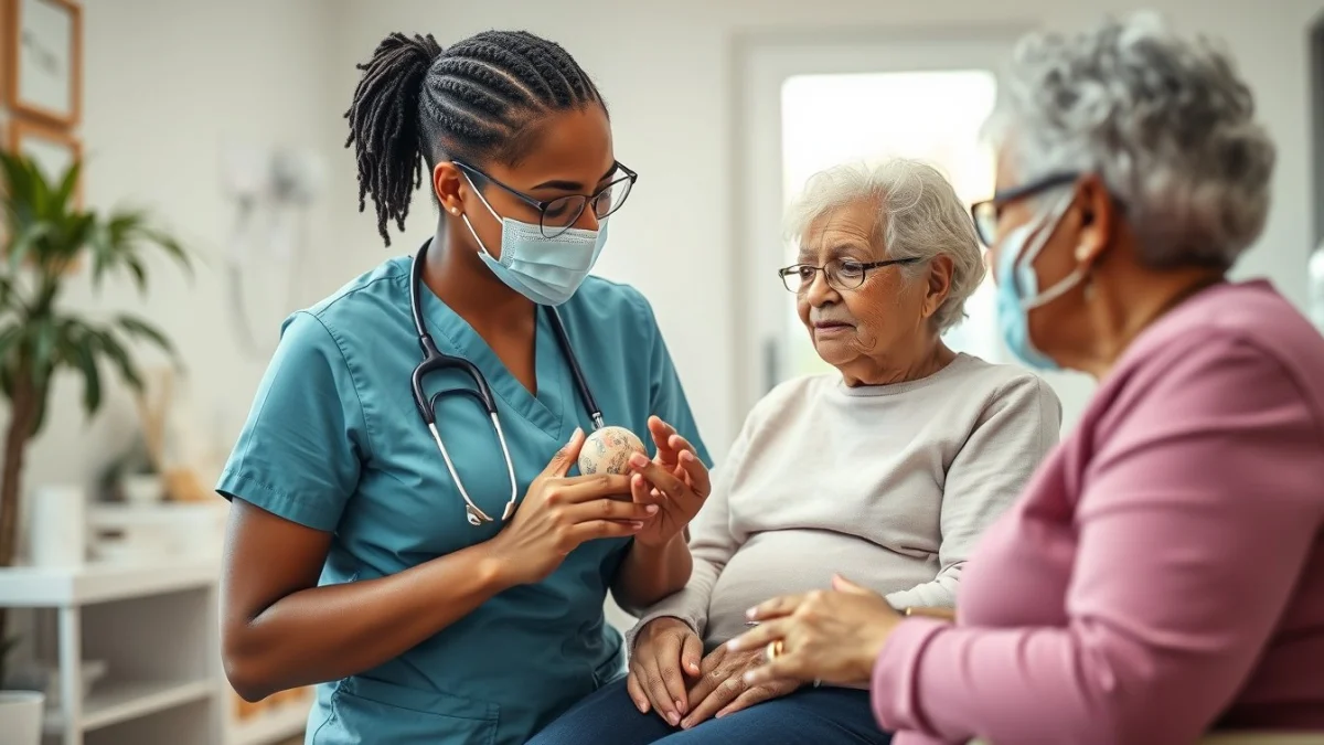 Learner studying caregiving skills in a professional training environment