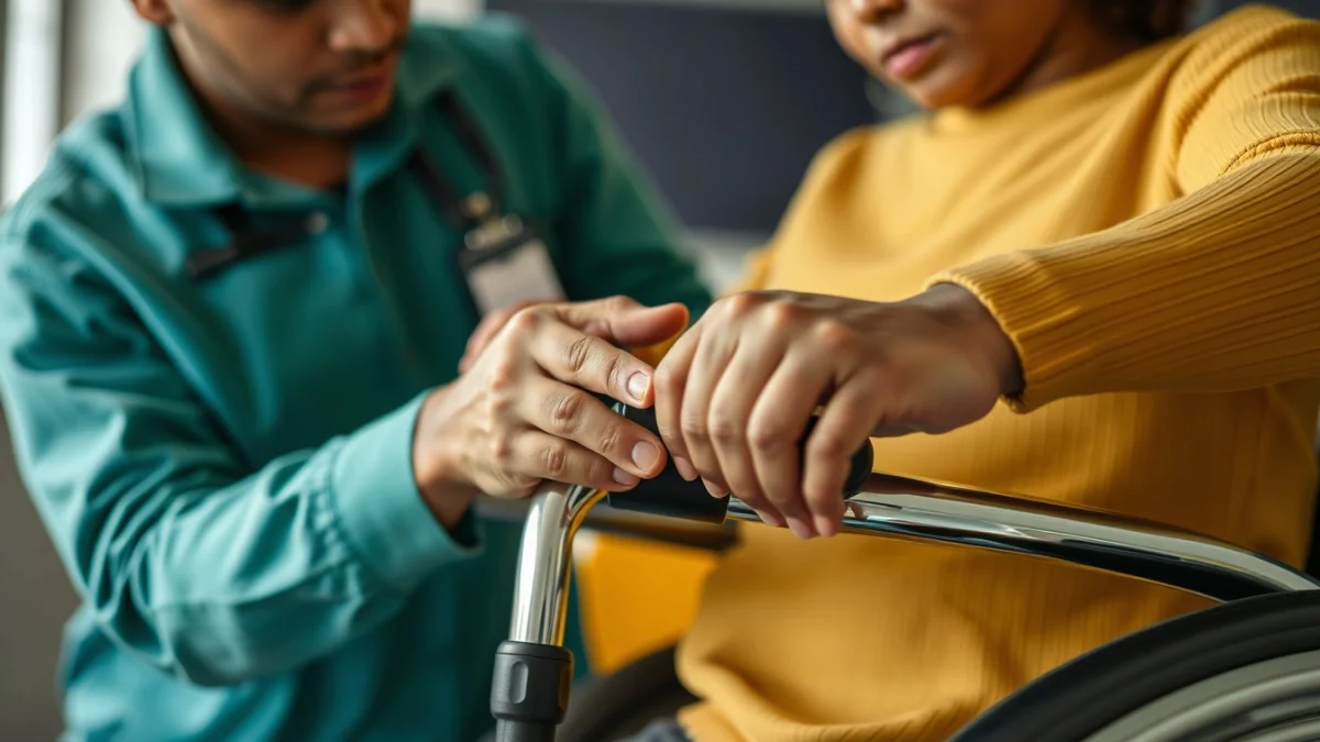 Learner studying caregiving skills in a professional training environment