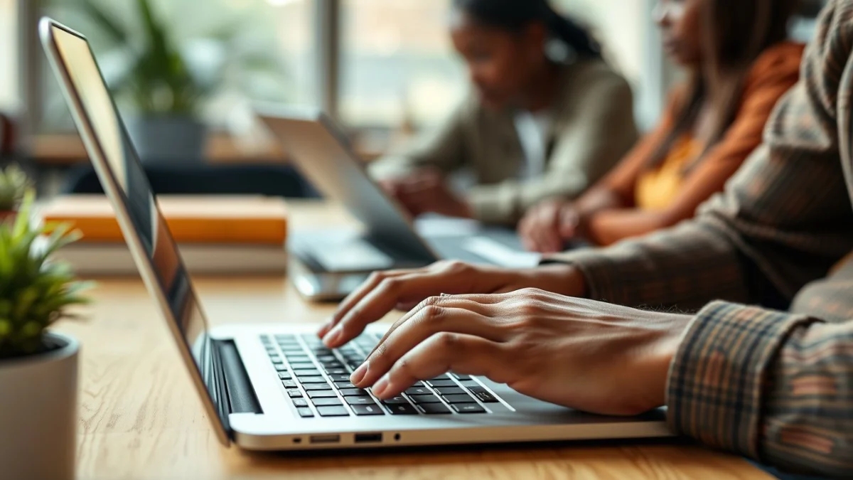 Person learning business skills in a clean modern workspace