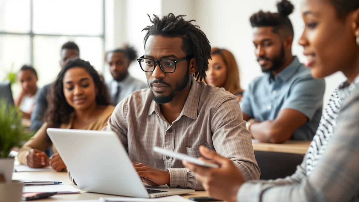 Person learning social media manager salary in south africa in a modern educational setting
