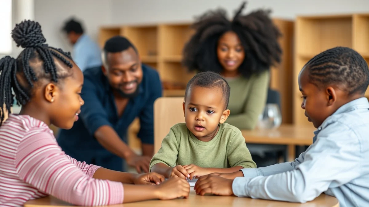 Person learning social skills and peer interactions in a modern educational setting