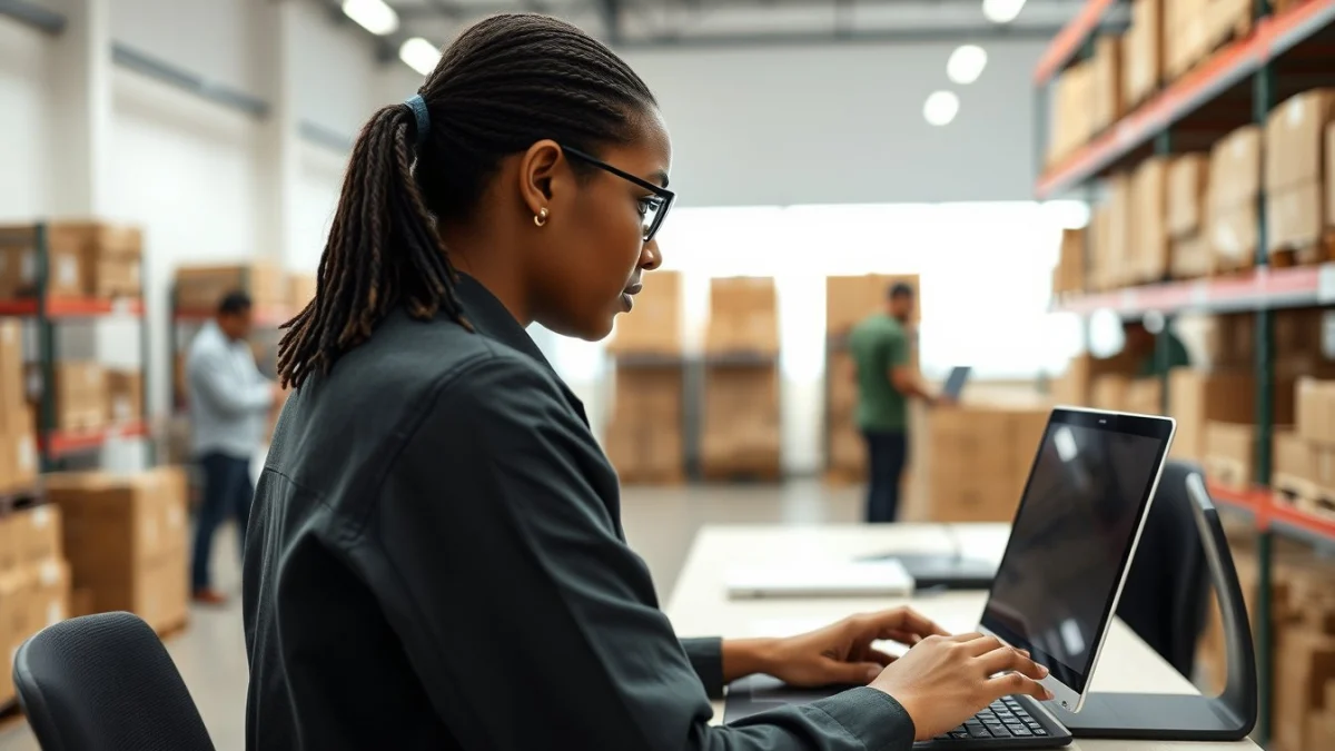 Person learning steps for receiving stock deliveries in a modern educational setting