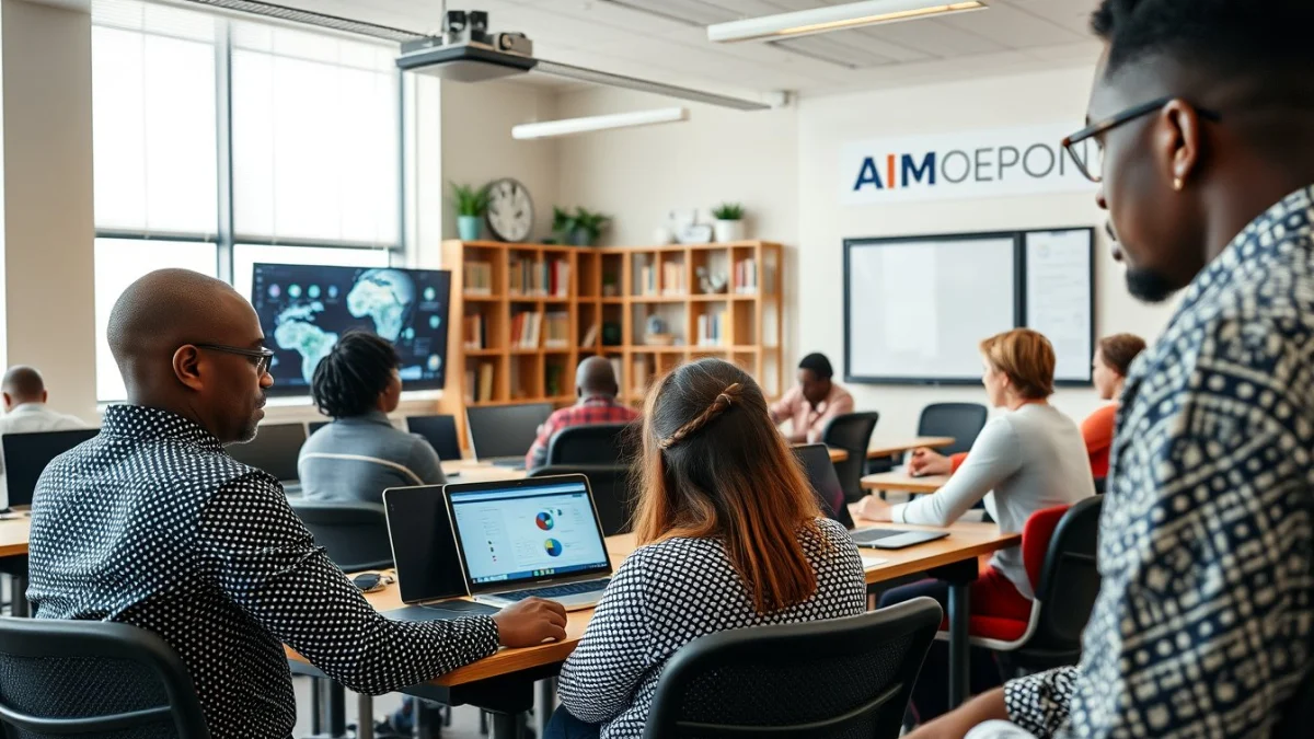 Person learning artificial intelligence skills on a laptop in a modern workspace