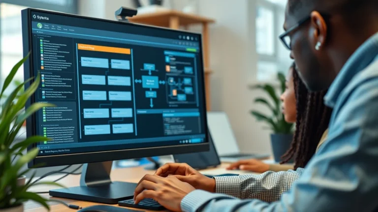 Person learning artificial intelligence skills on a laptop in a modern workspace