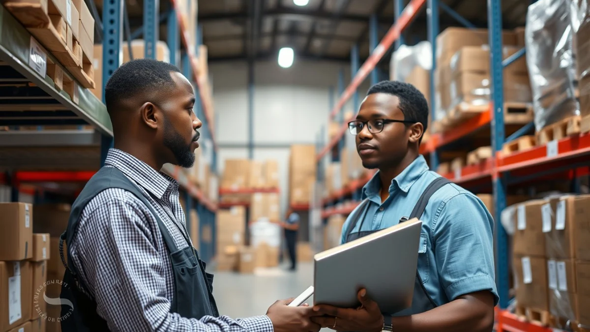 Person learning stock clerk career path in south africa in a modern educational setting